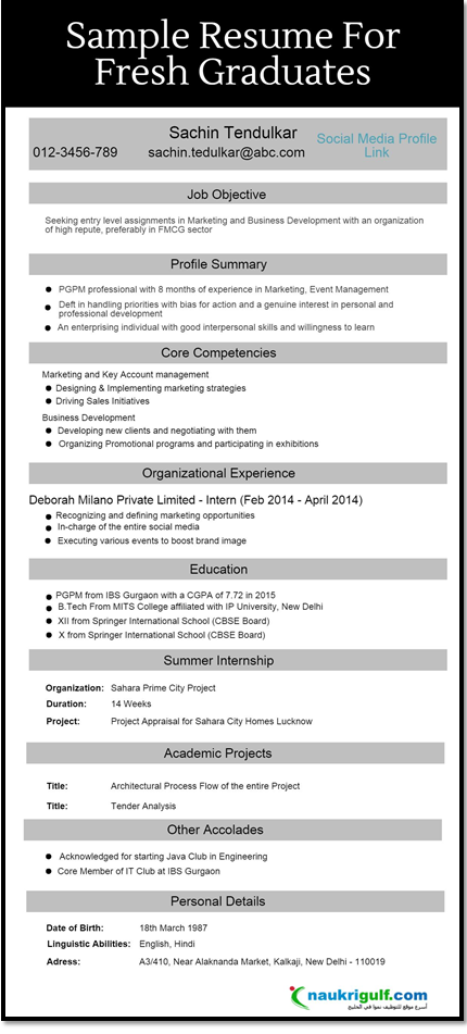 Fresher CV Format - Fresher Resume Sample Example - Naukrigulf.com