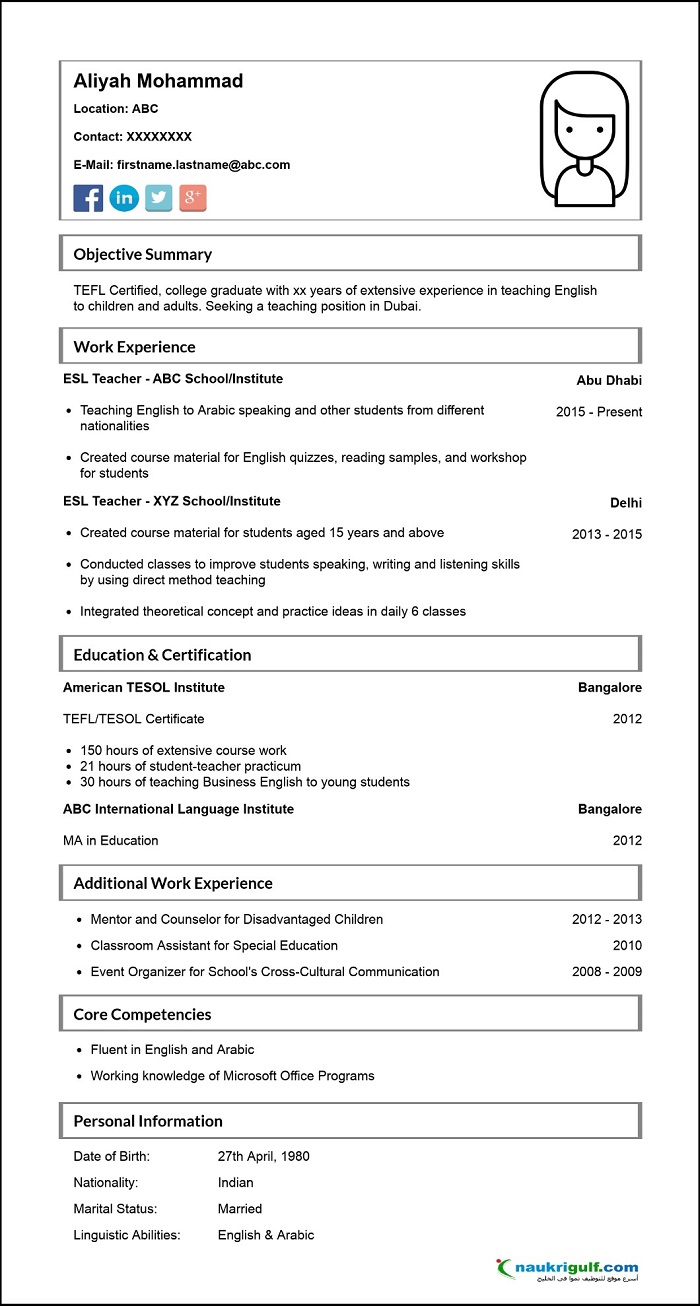 Sample Cv In English Denah