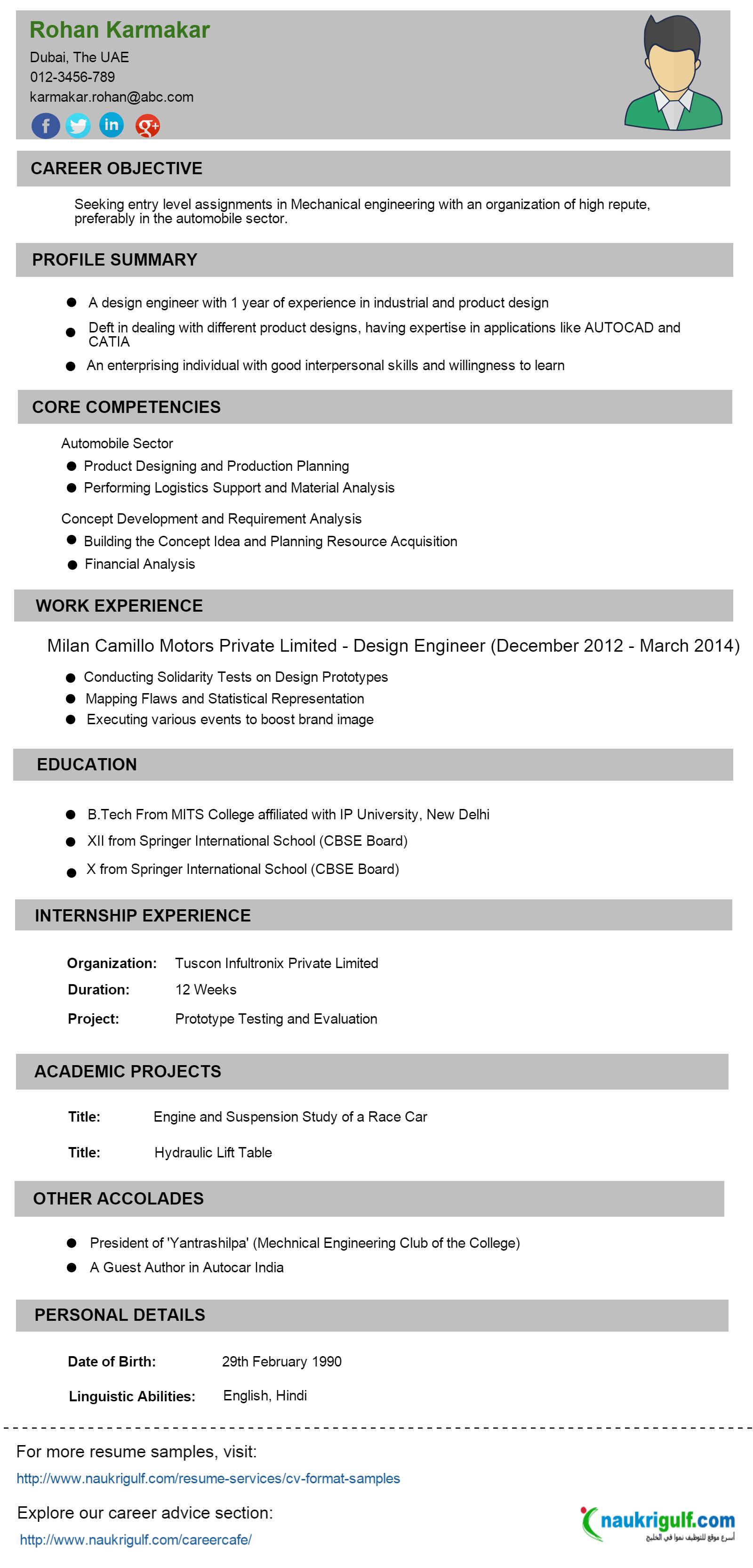 Engineering Resume Sample  Engineering CV and Sample – Naukrigulf.com